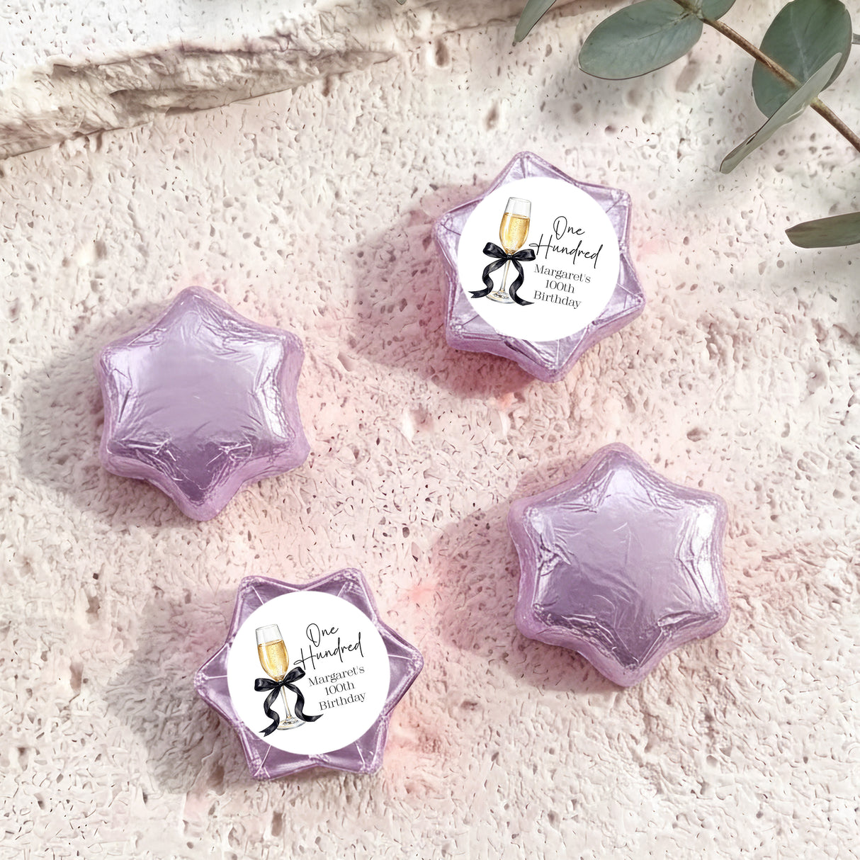 Champagne 100th Birthday Personalised Foil Covered Chocolate Stars