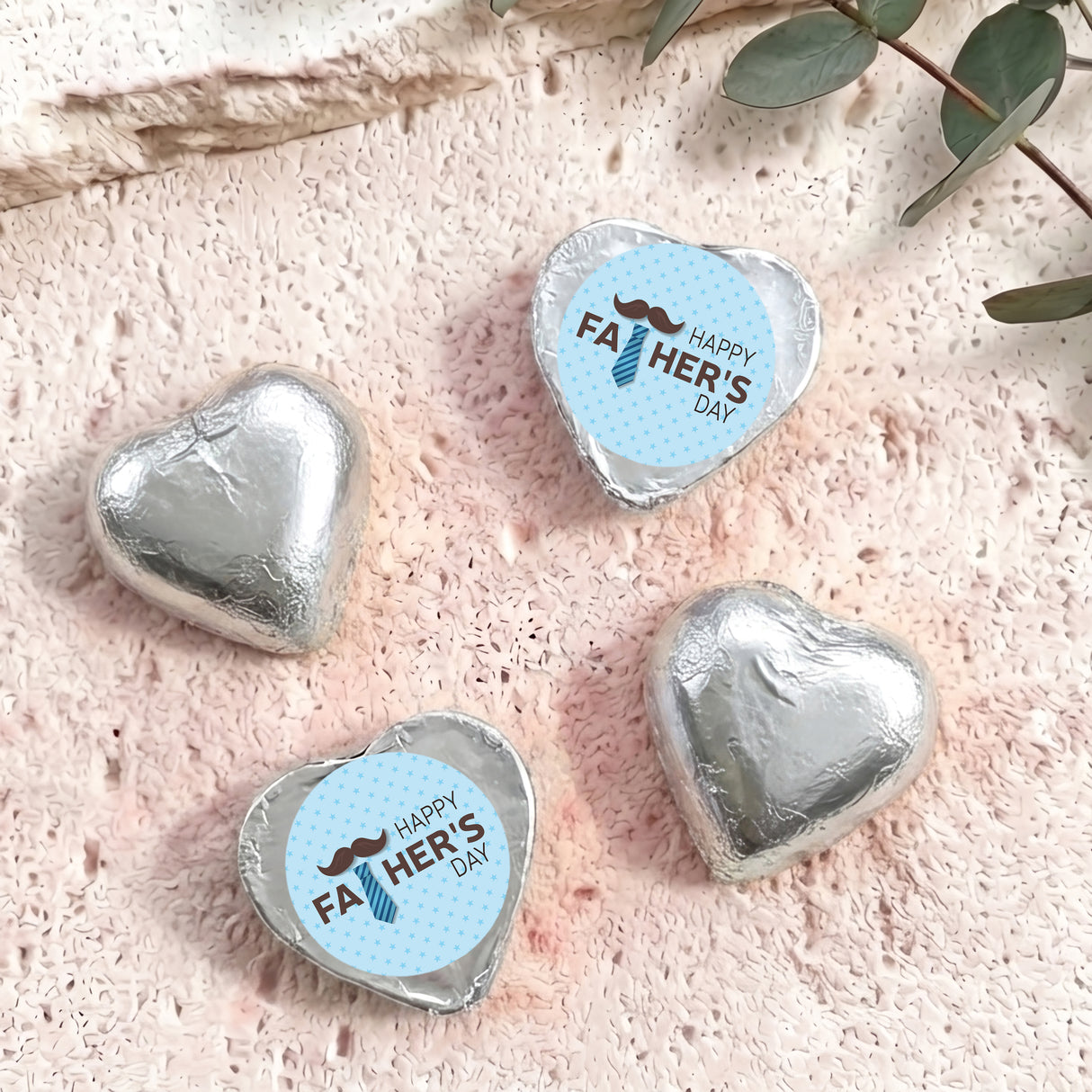 Tie Moustache Fathers Day Personalised Foil Covered Chocolate Hearts