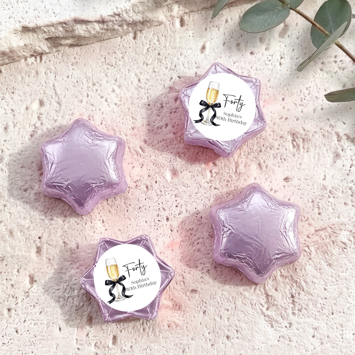 Champagne 40th Birthday Personalised Foil Covered Chocolate Stars