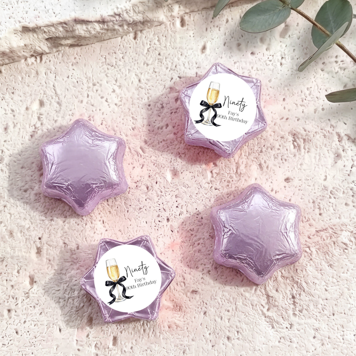 Champagne 90th Birthday Personalised Foil Covered Chocolate Stars