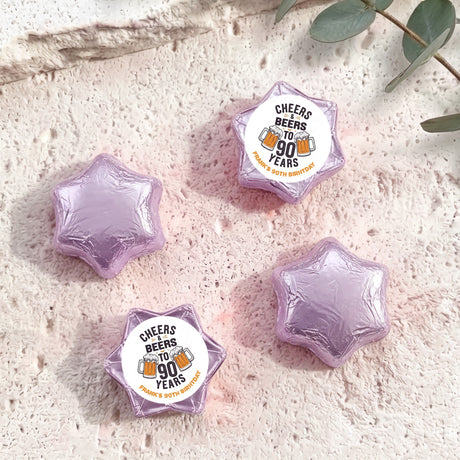 Cheers Beers 90th Birthday Personalised Foil Covered Chocolate Stars