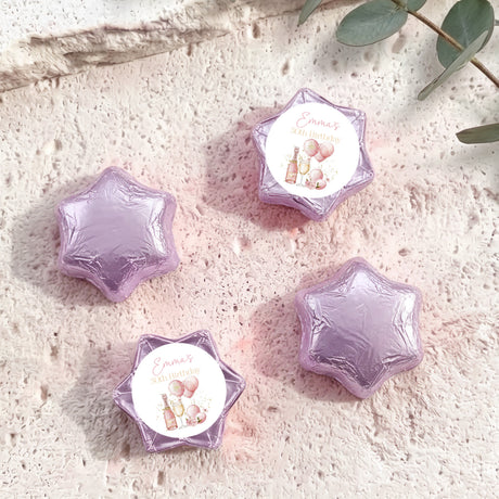 Pink Champagne 30th Birthday Personalised Foil Covered Chocolate Stars