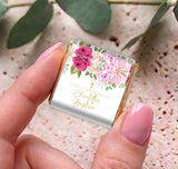 Personalised mini chocolate box with pink rose floral design and gold cross accents
