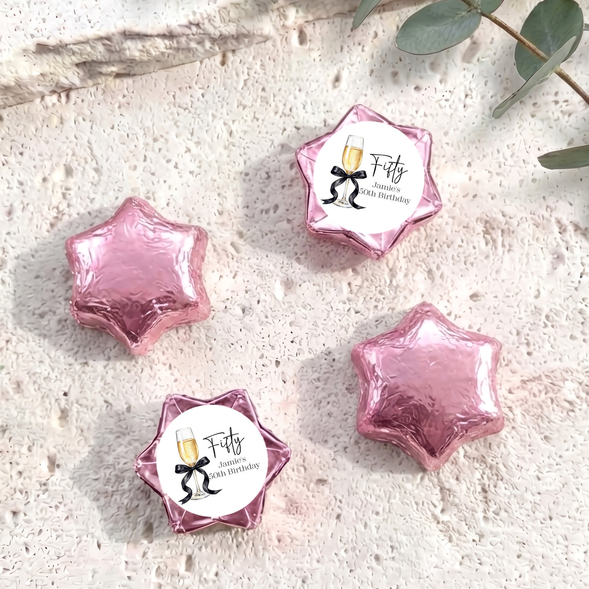 Champagne 50th Birthday Personalised Foil Covered Chocolate Stars