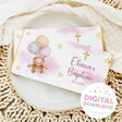 Custom baptism chocolate bar wrappers with teddy, balloons, cross and name Eliana