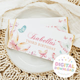 Pastel butterfly chocolate bar wrapper reading 'Gabella's Third Birthday'.
