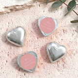 Personalised foil-covered chocolate hearts, silver heart foil chocolates with personalized message labels