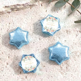 Blue foil-wrapped chocolate stars with floral personalized center label (set of 5)