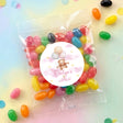 Personalised baptism jelly bean bag with teddy balloon sticker, assorted bright candies