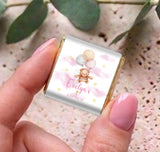 Personalised mini chocolates wrapper with teddy bear, balloons and “Baptism” in pink