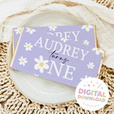 Lavender daisy birthday chocolate bar wrapper card with white daisies and name Audrey