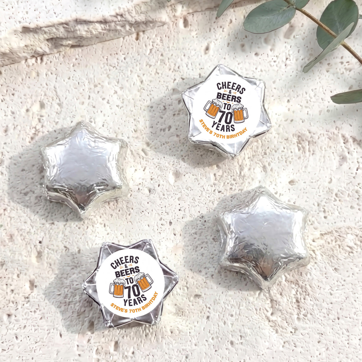 Cheers Beers 70th Birthday Personalised Foil Covered Chocolate Stars