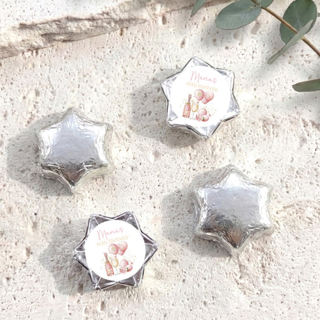 Pink Champagne 80th Birthday Personalised Foil Covered Chocolate Stars
