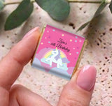 Personalised unicorn rainbow mini chocolates with pink 60th birthday label