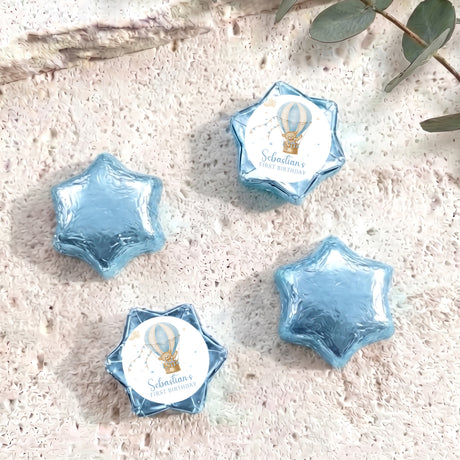 Blue foil star balloon set with personalized hot air balloon message panels