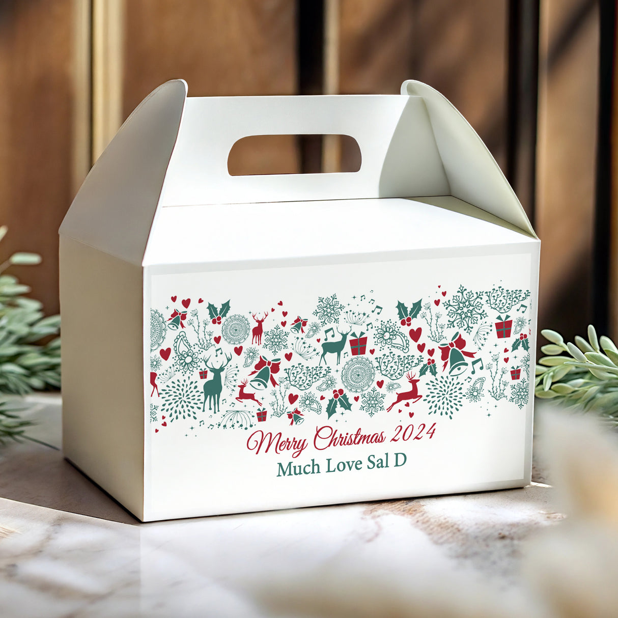 Scandi Christmas Reindeer Personalised Gable Favour Box