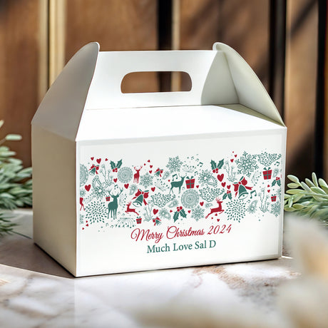 Scandi Christmas Reindeer Personalised Gable Favour Box