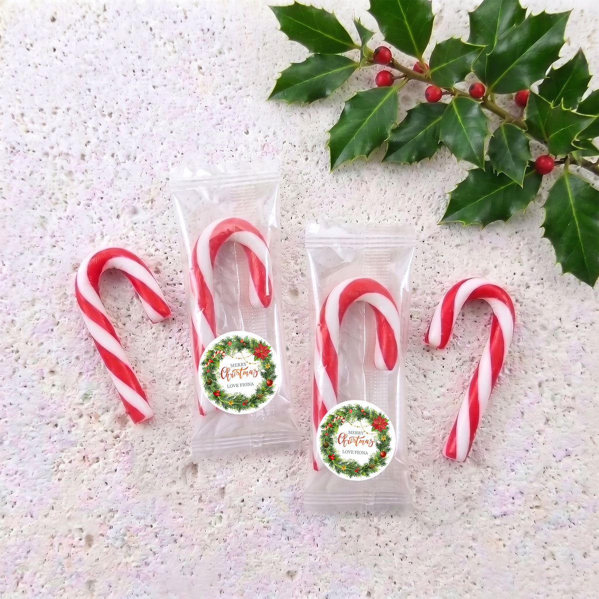 Christmas Wreath Personalised Mini Candy Canes