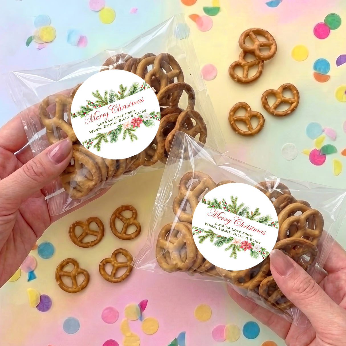 Watercolour Christmas Personalised Pretzel Bag