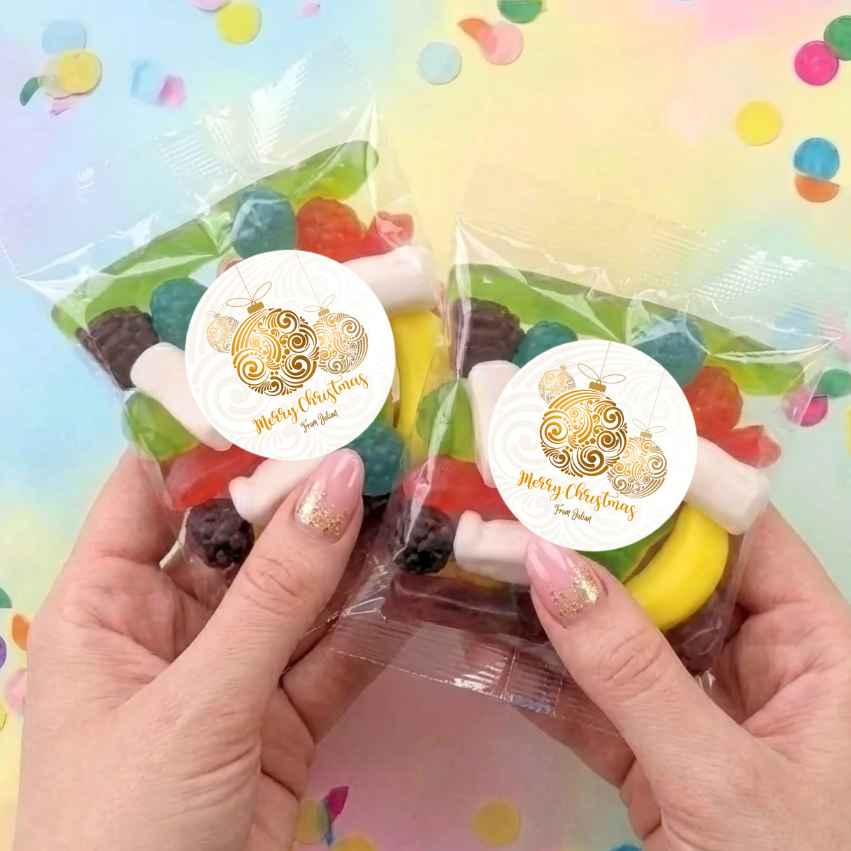 Christmas Gold Balls Personalised Party Mix Lolly Bag