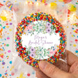 Personalized bridal shower giant freckles candy ring with “Maya’s Bridal Shower” tag