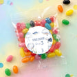 Personalised under-the-sea jelly bean bag with round label: FREDDIE turns 3