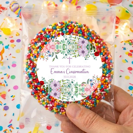 Giant freckles candy bag with multicolor sprinkle wreath and personalization label