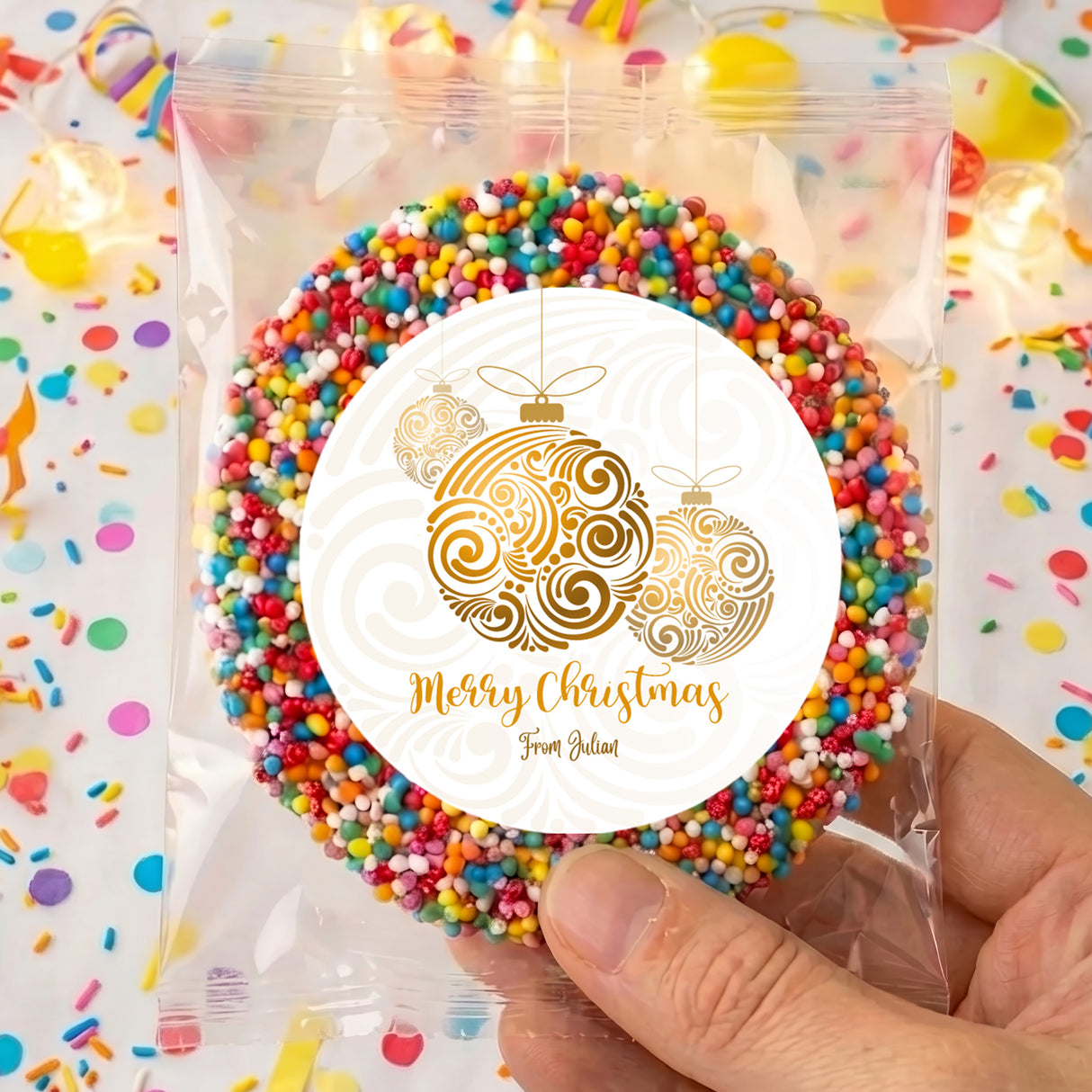 Christmas Gold Balls Personalised Giant Freckles