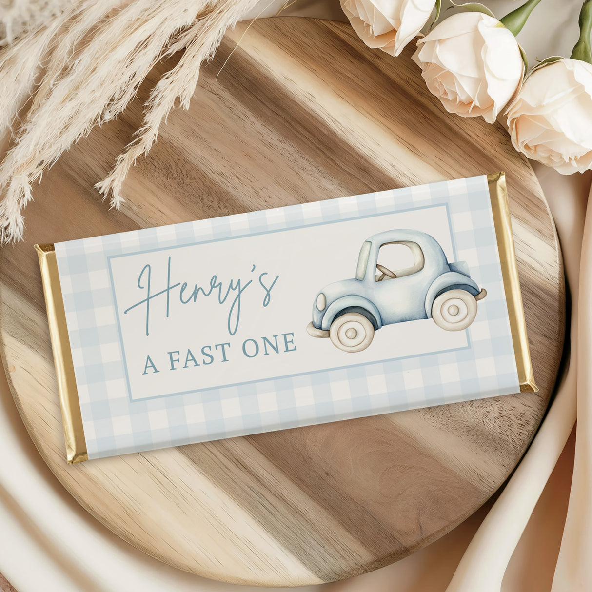 Blue Car First Birthday Chocolate Bar