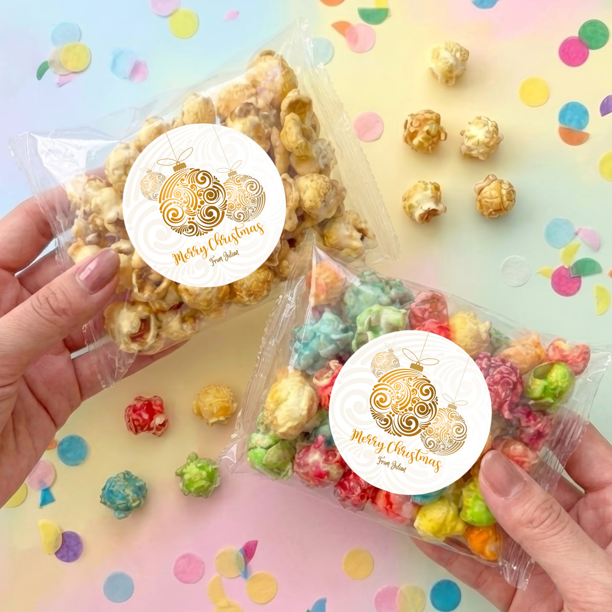Christmas Gold Balls Personalised Popcorn Bag