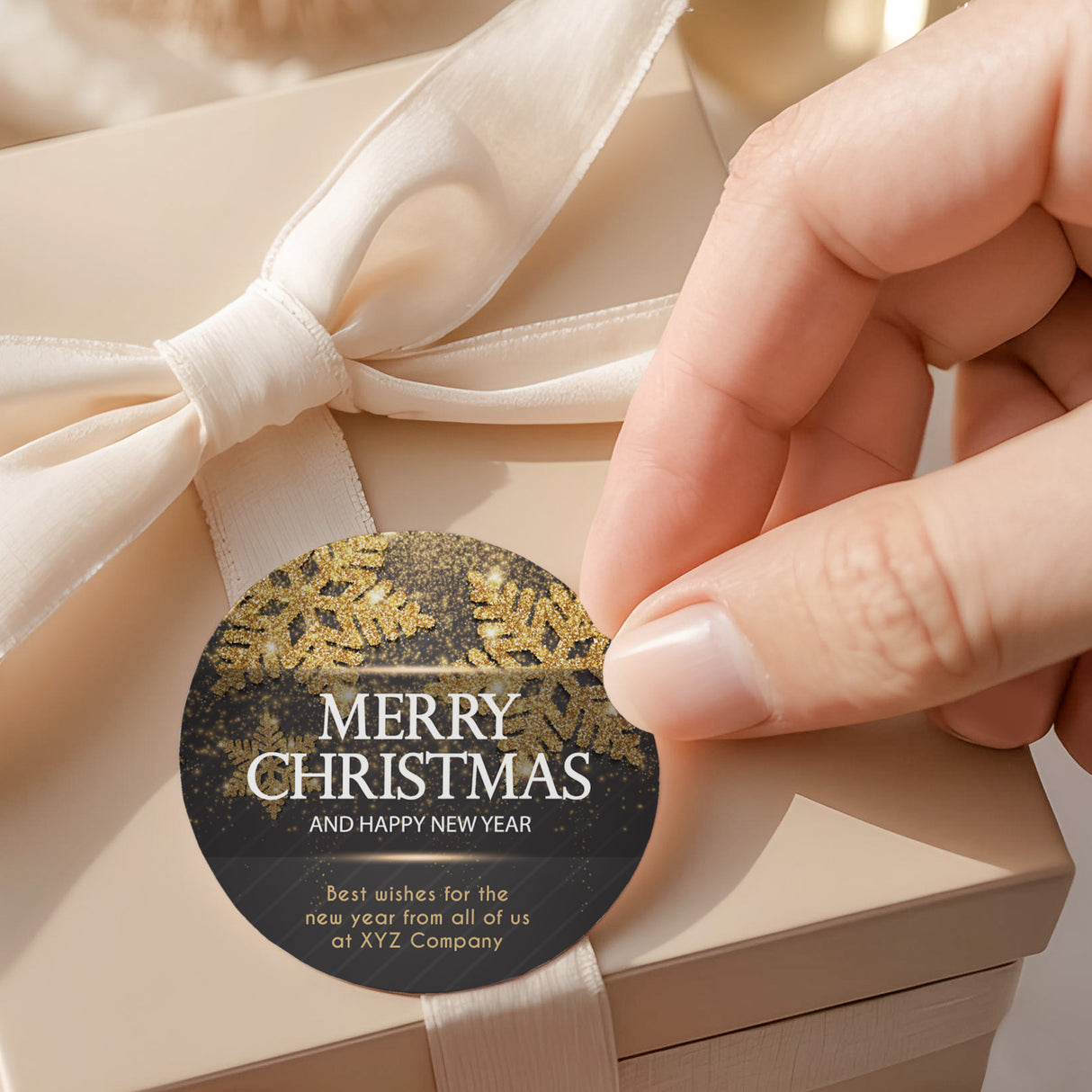 Christmas Gold Black Round Printed Labels