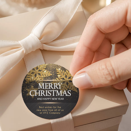 Christmas Gold Black Round Printed Labels