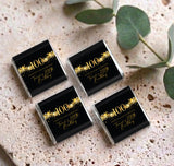 Four 100th birthday mini chocolate boxes, black with gold stars and '100' design