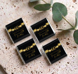 Set of four black mini chocolate boxes with gold 60 stars and “Dianne’s 60th Birthday”