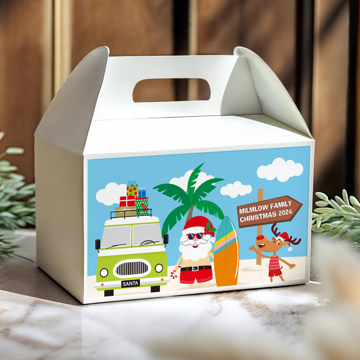 Australian Christmas Beach Personalised Gable Favour Box