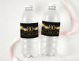 Personalised 80th birthday water bottle labels with gold stars on black, '80' and text