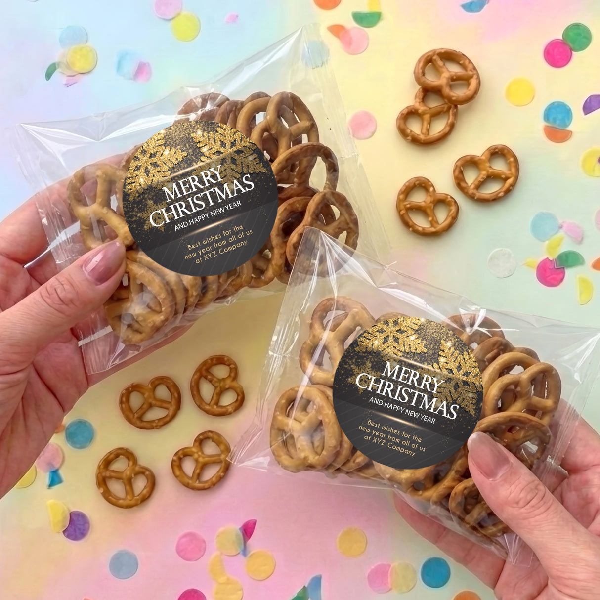 Christmas Gold Black Personalised Pretzel Bag