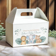 Personalised safari animal baby shower gable favour box with thank-you text