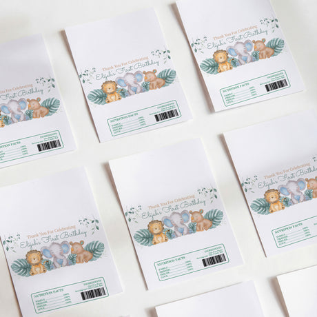 Safari animal birthday chocolate wrappers with jungle animal print border