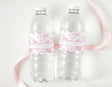 Pink safari toile personalized bottle labels on clear water bottles