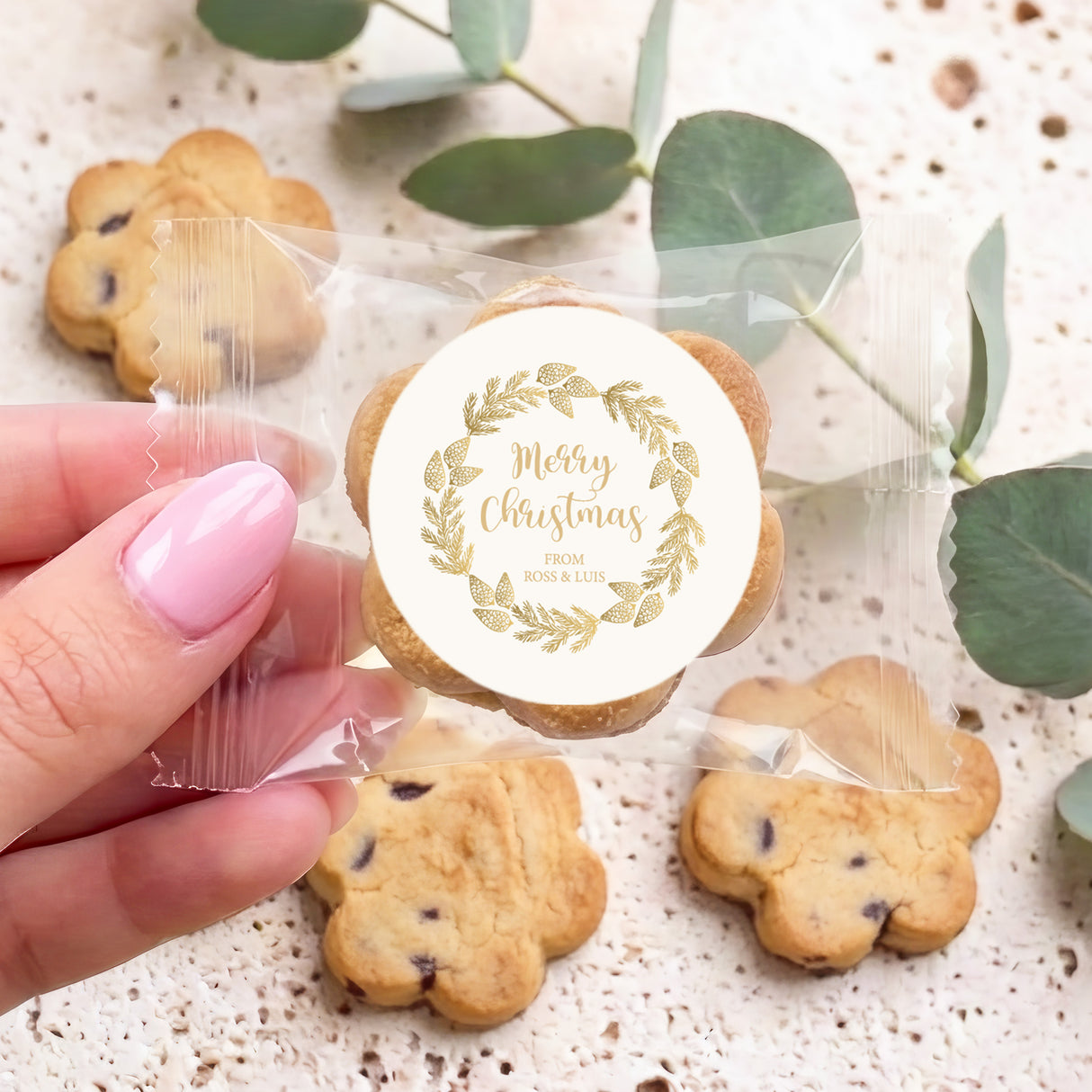 Christmas Gold Pine Personalised Bite Size Choc Chip Cookies