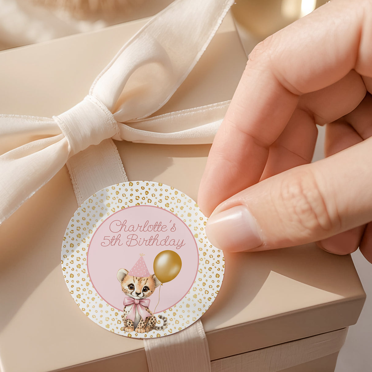 Pink Cheetah Girls Birthday Round Printed Labels