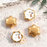 Gold foil star balloons with personalised bear card and “ONE”