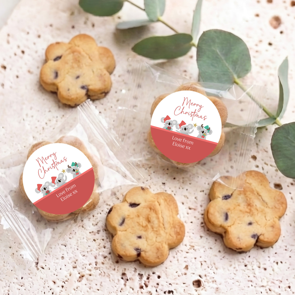 Christmas Koalas Personalised Bite Size Choc Chip Cookies