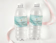 Teal marble confirmation drink bottle labels with “Thank you” and handwritten names