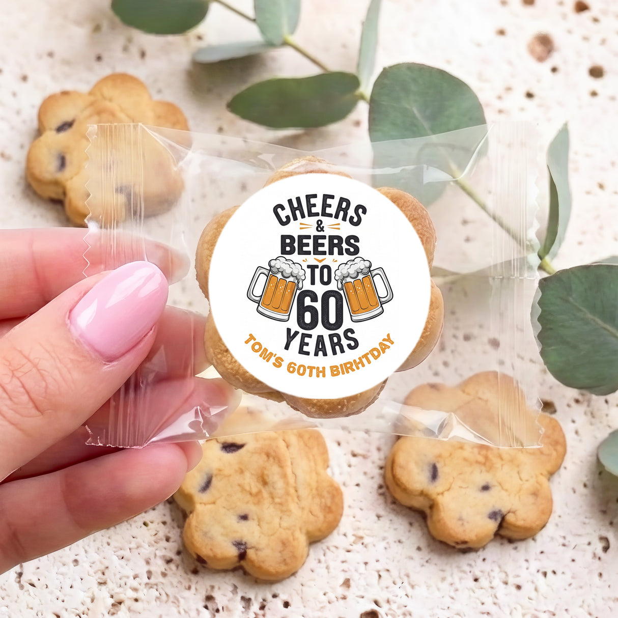 Cheers Beers 60th Birthday Personalised Bite Size Choc Chip Cookies
