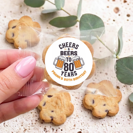 Cheers Beers 80th Birthday Personalised Bite Size Choc Chip Cookies