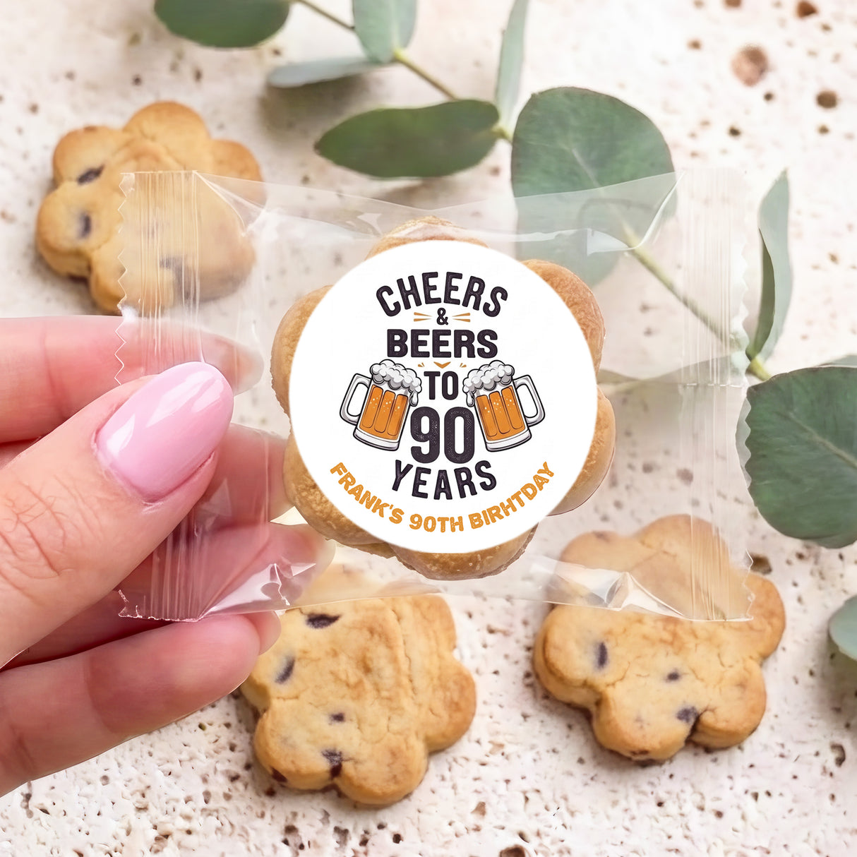 Cheers Beers 90th Birthday Personalised Bite Size Choc Chip Cookies