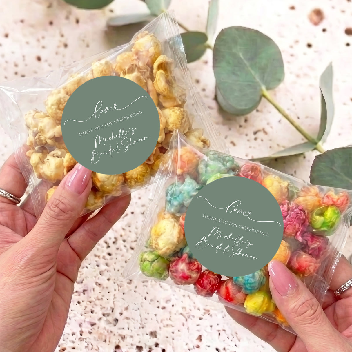 Sage Green Bridal Shower Love Personalised Popcorn Bag