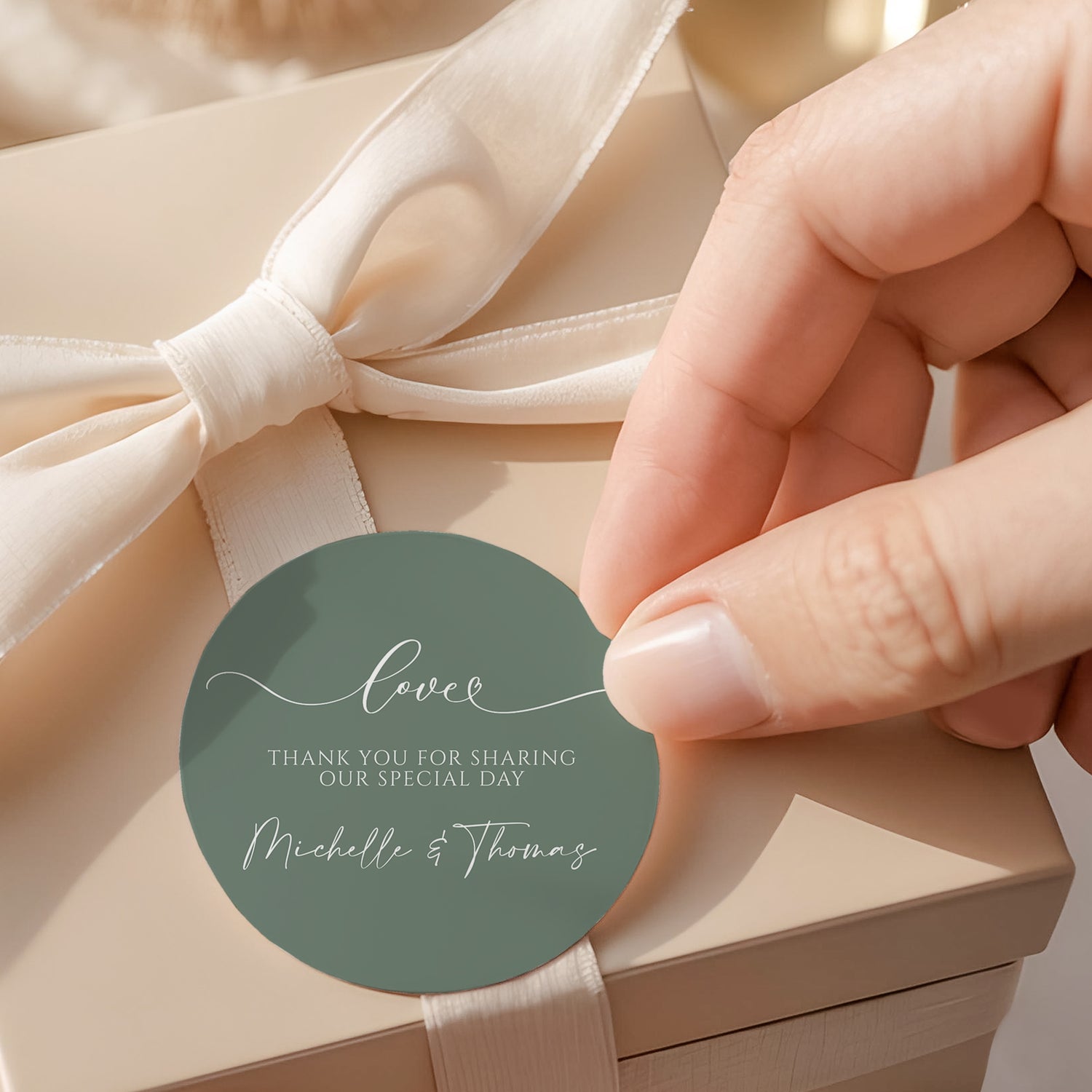 Sage Green Wedding Love Round Printed Labels